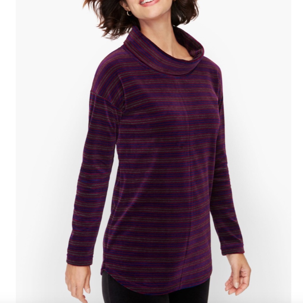 NWT Talbots Velour Cowlneck Tunic Size S Luxe Candy Cane Stripe Baccara Rose